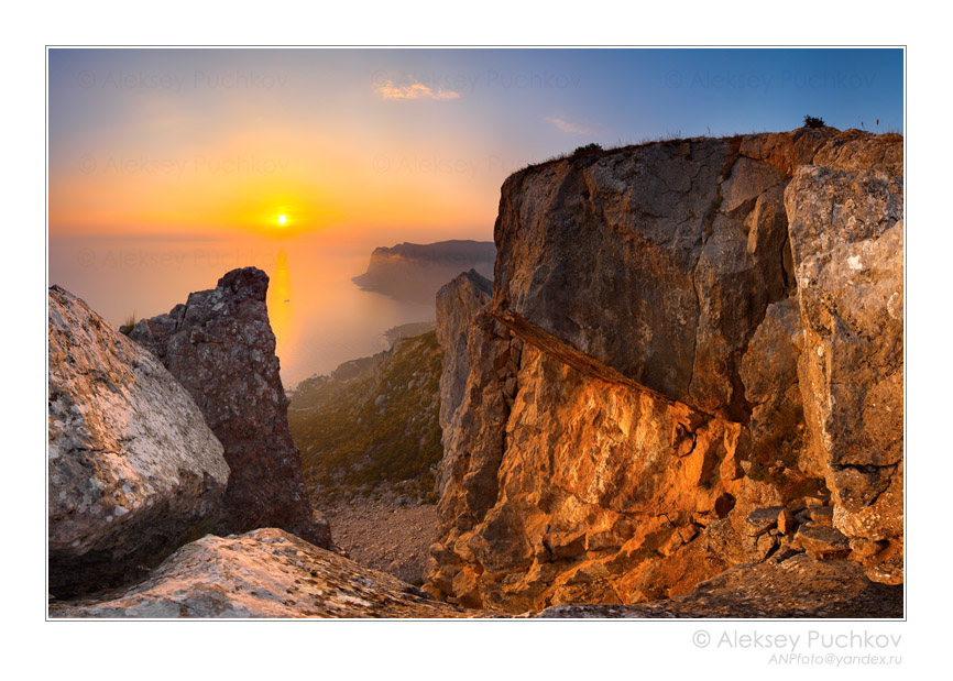 sight at the sea | dusk, rocks, sea, sun, panorama