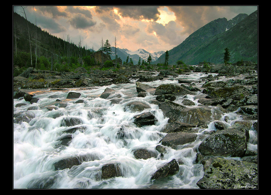 noise | panorama, river, rocks, clouds, mountains