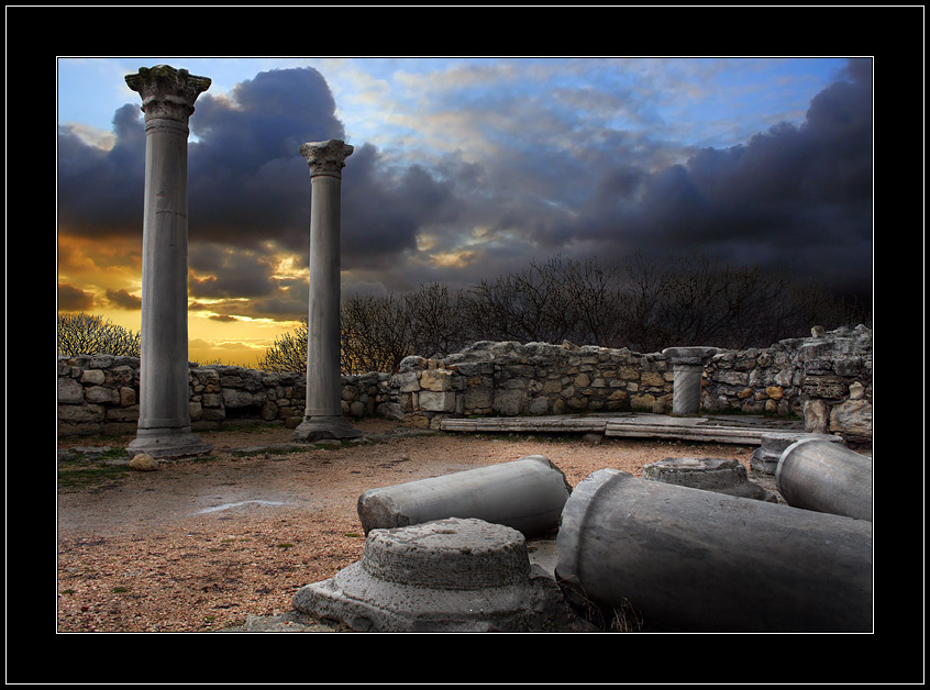 rainy evening at Khersones... | ruins, dusk, evening, clouds, hdr