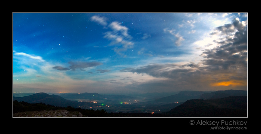 lunar sonata | night, mountains, panorama, stars, clouds