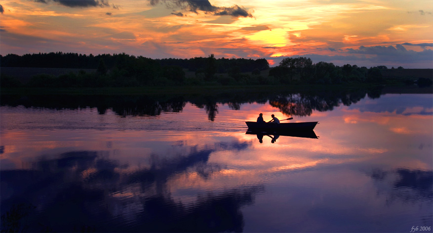 Soon the summer will be over... | lake, boat, people, silhouette, reflection