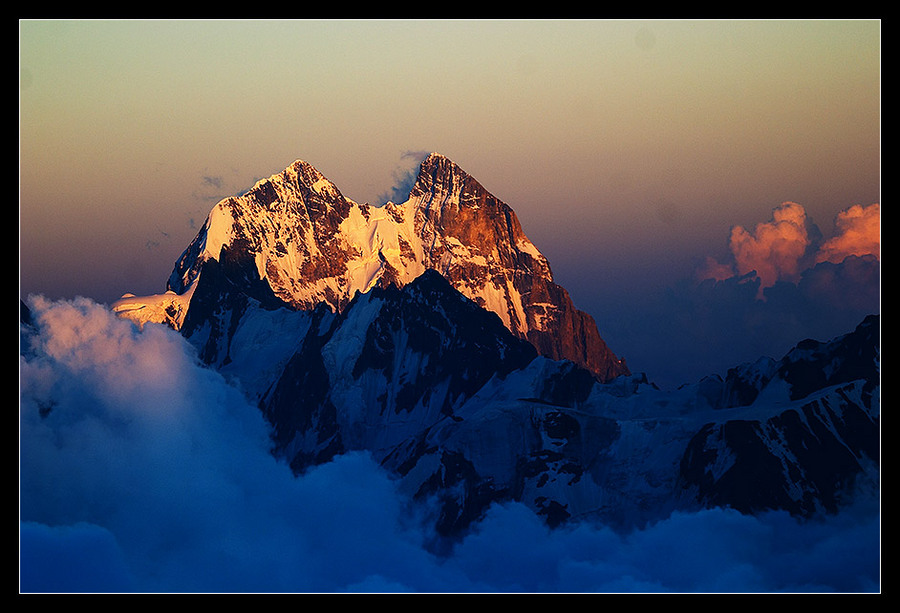 ushba | clouds, mountains, panorama, light, shadows