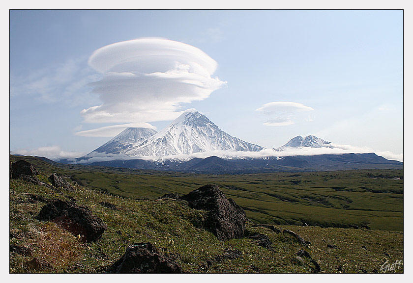 volcanos and caps | fog, clouds, valley, volcano