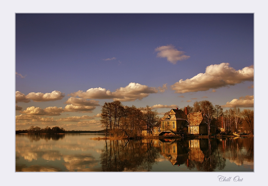 chill out | park, clouds, house, reflection, lake