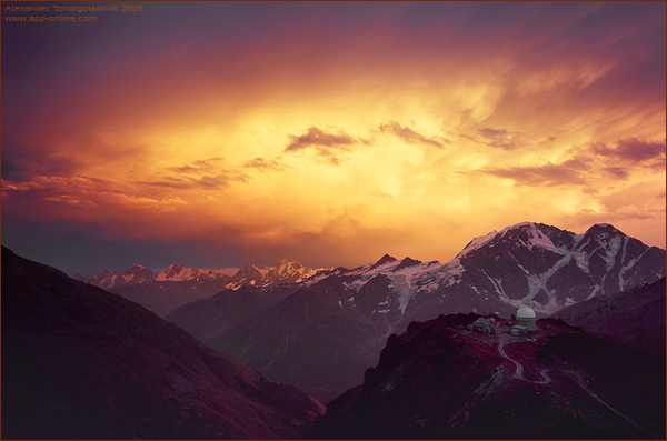 About an observatory | panorama, sky, observatory, mountains, dusk