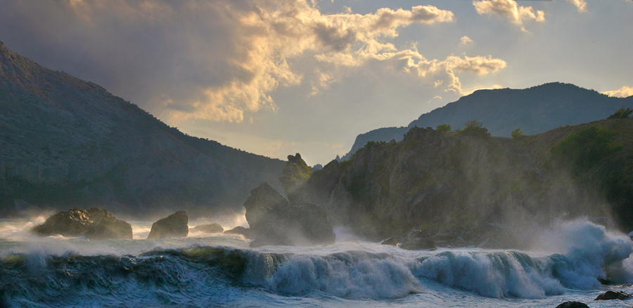 small storm in the end of summer 3 | storm, mist, mountains, rocks, waves