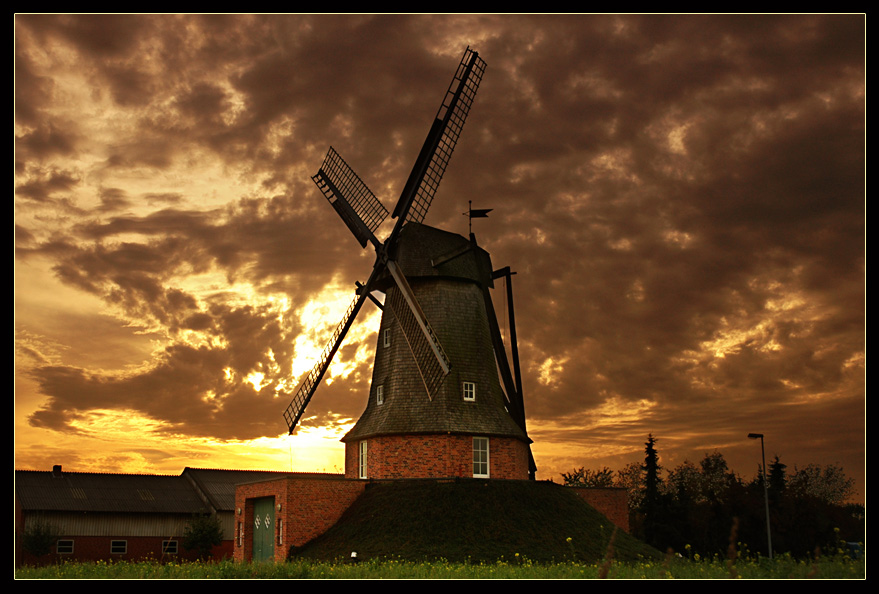 if day comes to end | evening, clouds, flowers, windmill