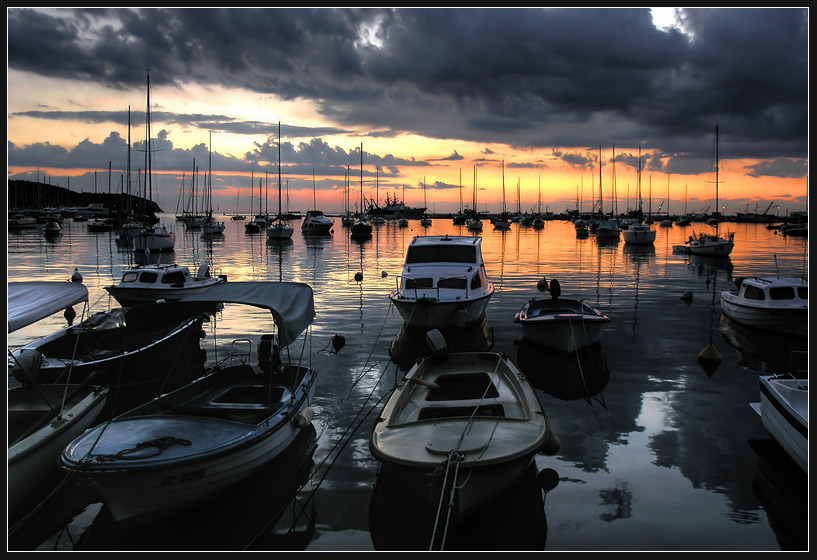 bay izola | sea, ship, bay, dusk, clouds