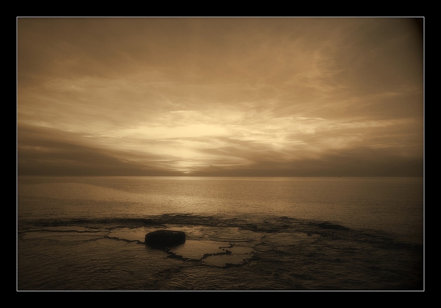 sea landscape | sea, sepia, sky, waves