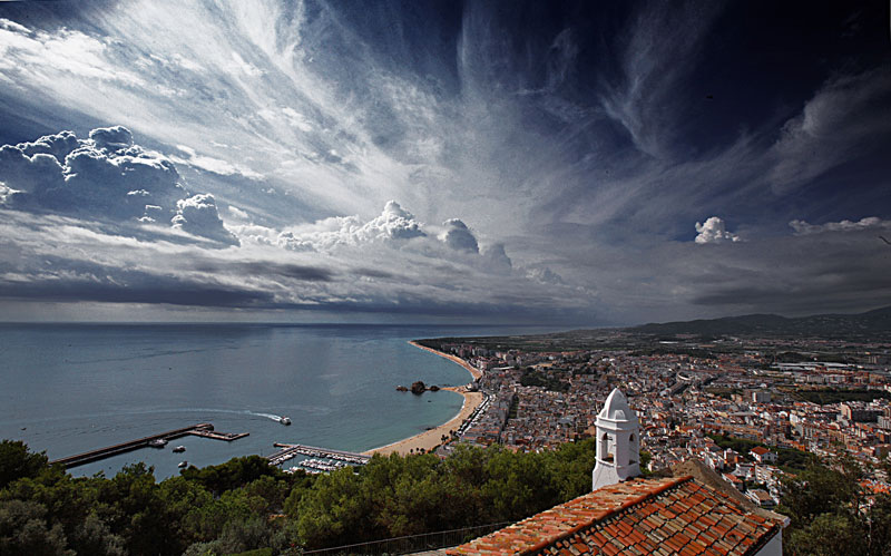 sky of spain | panorama, town, sea, clouds, beach