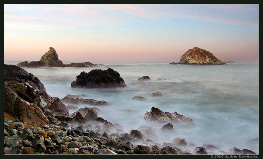first morning | sea, rocks, shore, mist, waves