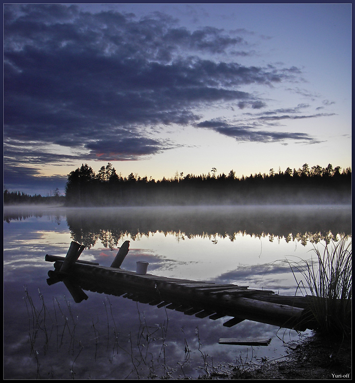 Soapy picture  | dock, forest, reflection, fog, lake