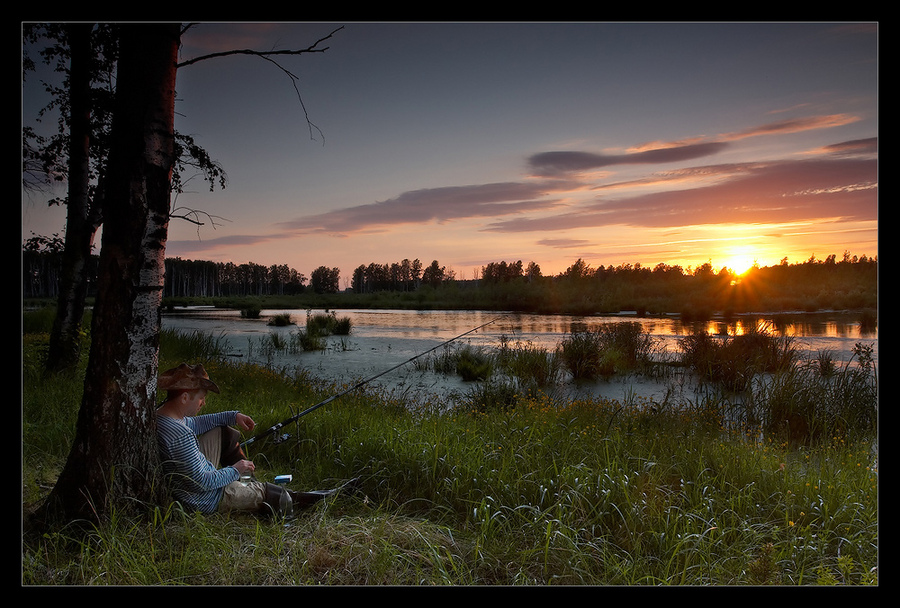 Fishing time | river, rush, fishing, people, evening