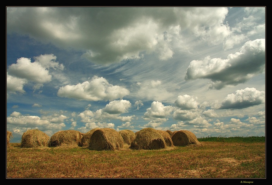 Haymoving time | field, hay, haystack, summer, clouds