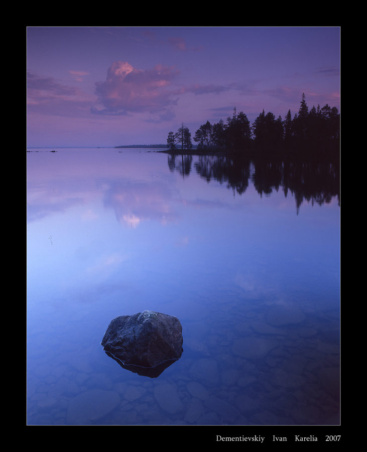 prelude to levitation | reflection, evening, rocks, forest, lake