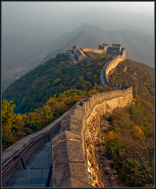 The Great Wall. View #1 | mountains, china, stairs, forest, wall