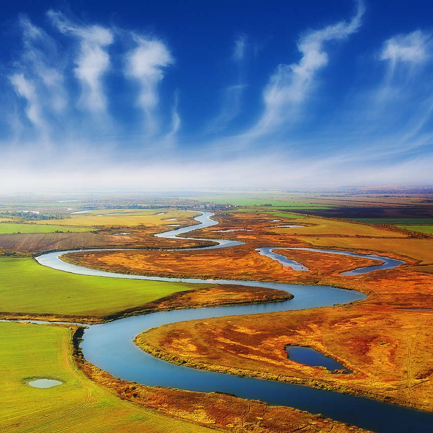 central russian landscape | panorama, field, river