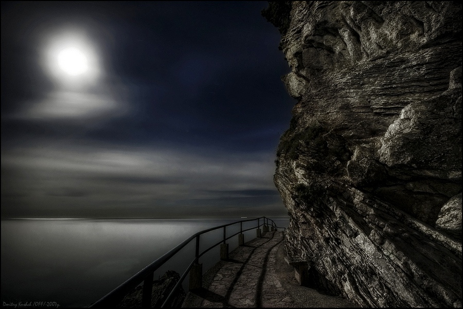 Night at Budva-2... | wave, surf, light, night, sea, mountains