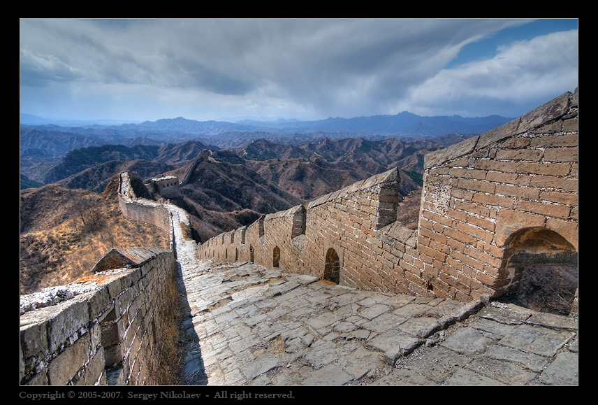 Road from the Past | clouds, wall, mountains, China, road