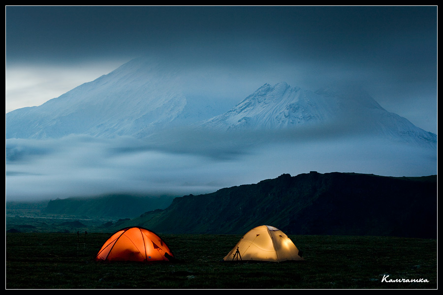 Near volcano | tent, volcano, mountains