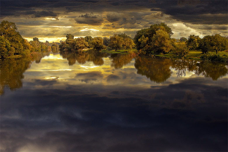 Reflections | rainclouds, trees, lake, reflections
