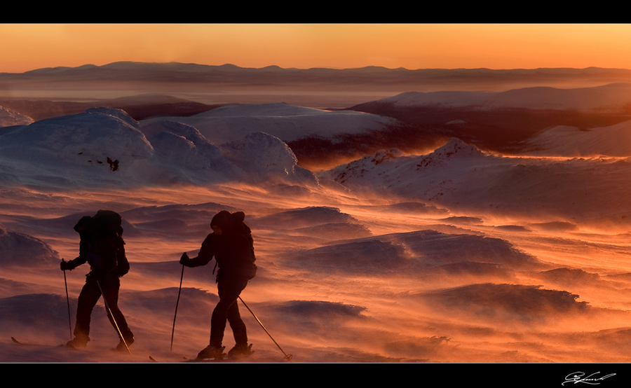 On the way | mountains, sunset, ski, snow