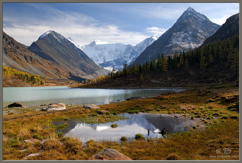 autumn akkem | lake, mountains, autumn, snow, grass