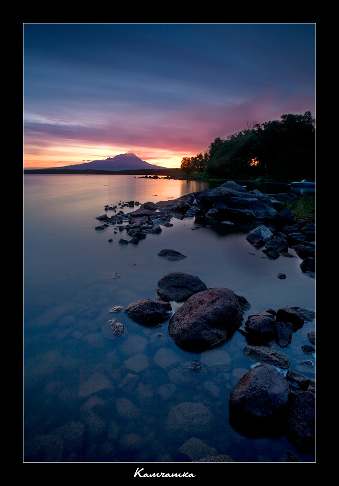 morning on the river kamchatka | dawn, rocks, forest, volcano, river