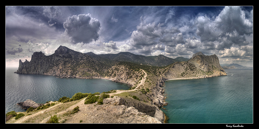 on cape kapchik | sky, sea, mountains, cape, panorama