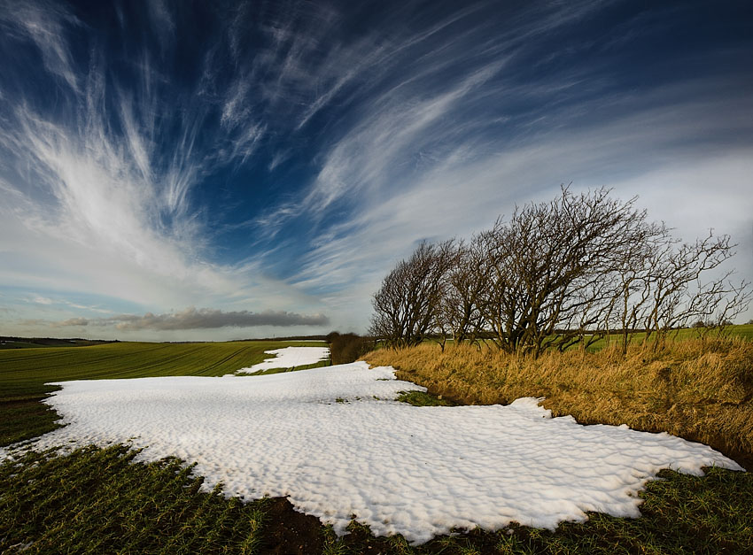 Last Snow | snow, spring, field, clouds, sky