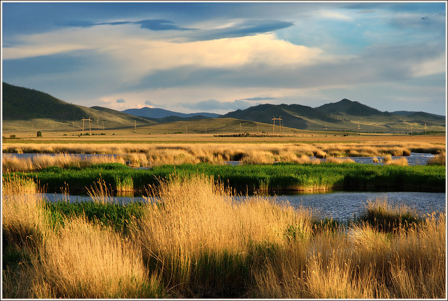 Silent slough | clouds, slough, hills