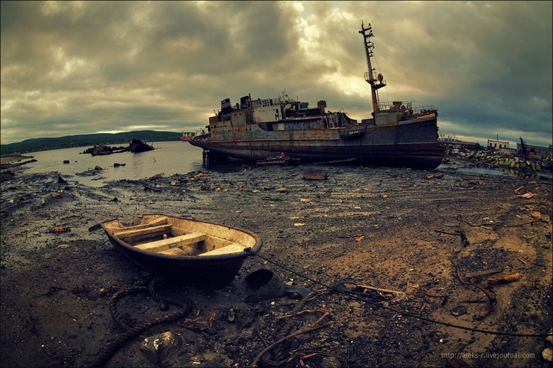 News from the parallel world | clouds, sky, boat, hdr, rocks, shore, sea