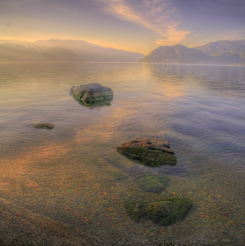 Purple transparence | mountains, transparent, sea, rocks