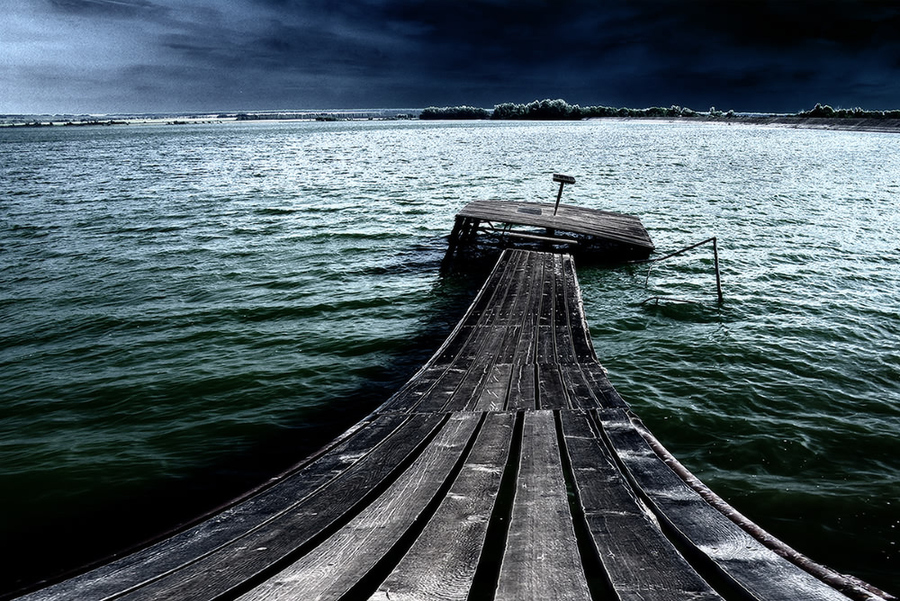 August landscape | sea, sky, skyline, footbridge