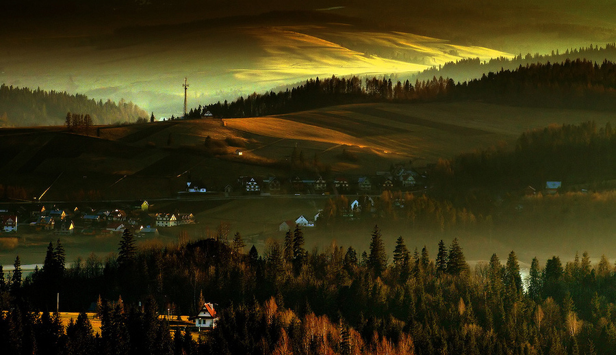 Over the hills | forest, field, panorama, autumn, hdr, valley