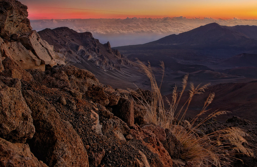 Volcano crater | mountains, sky, clouds, grass, evening, twilights