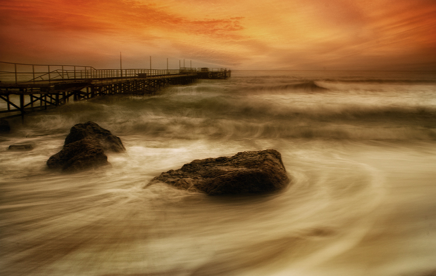 Swing | sea, rocks, sunset, wharf