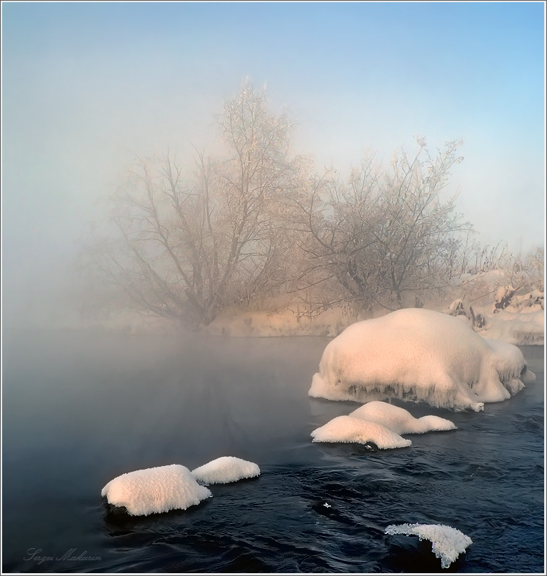 Waiting for spring | river, mist, snow, trees, spring