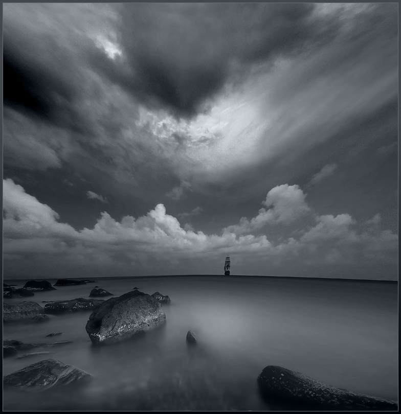 Sea element | black and white, duoton, ship, skyline