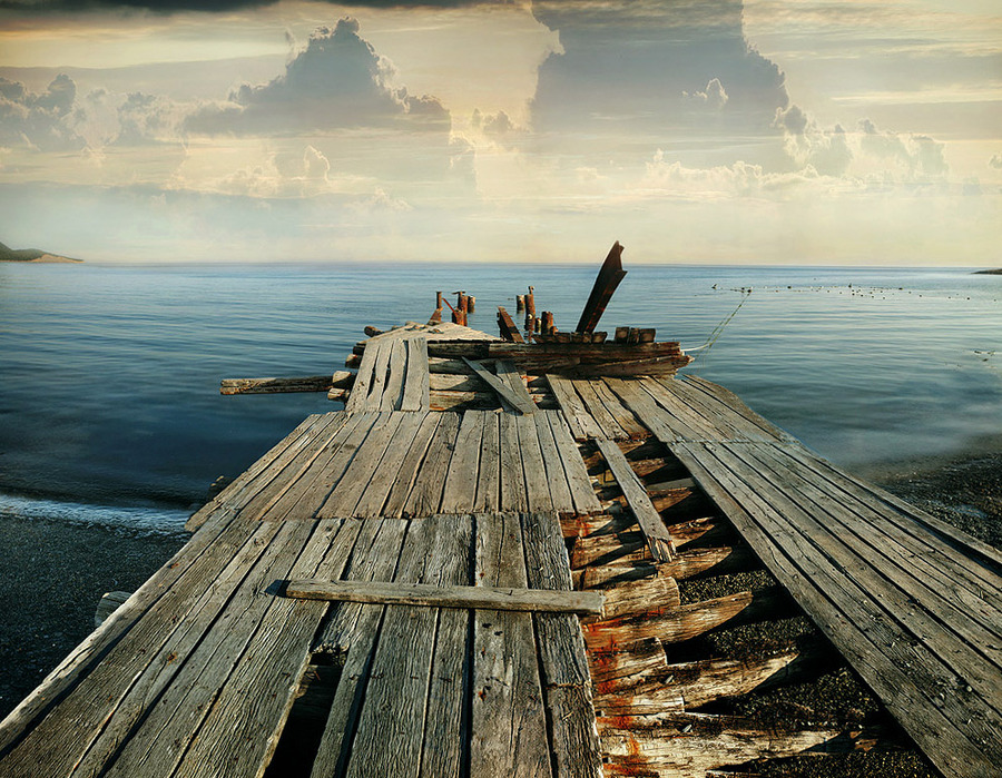 Calm | sea, clouds, dock