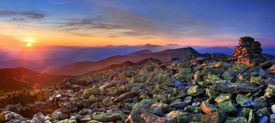 Searching for myself | mountains, sunset, stones, panorama, hdr