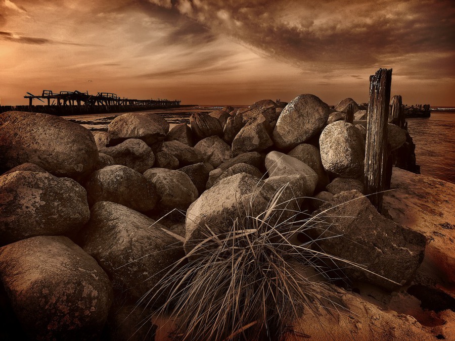 Guard | rocks, sea, sepia