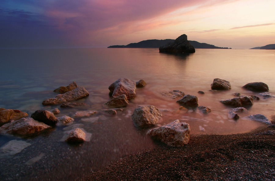 Sunsets at Montenegro | seashore, sea, rocks, dusk