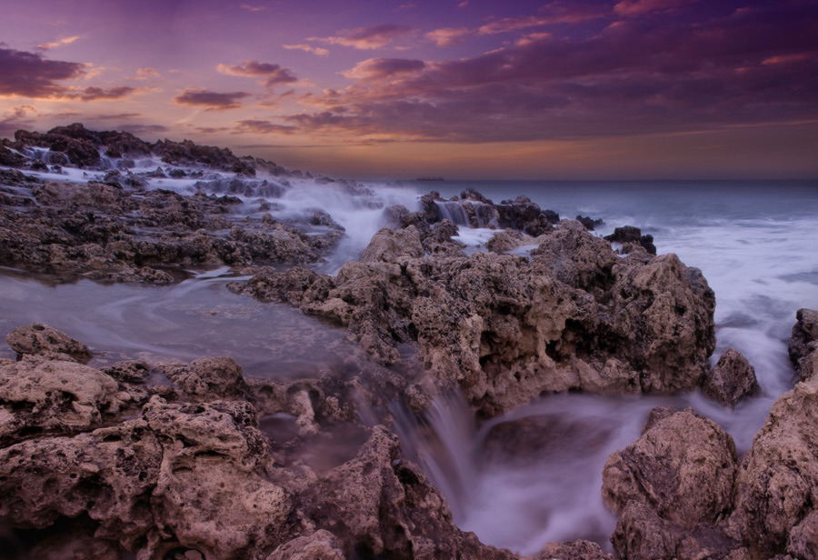 Milky sea | waterfall, sea, rocks