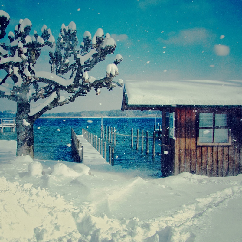 Winter wind | house, winter, lake, wharf, snow