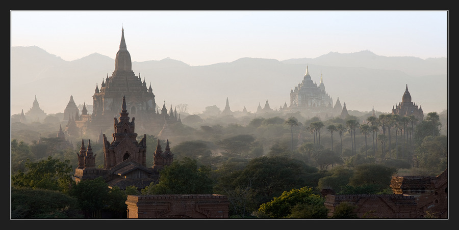 Panorama from Burma | haze, panorama, cathedral