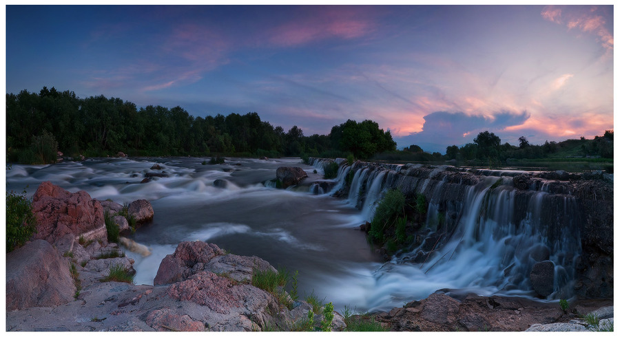 Evening | river, rocks, waterfall