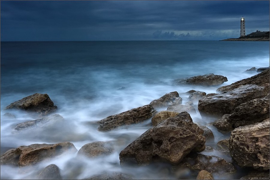 Evening light | lighthouse, sea, rocks