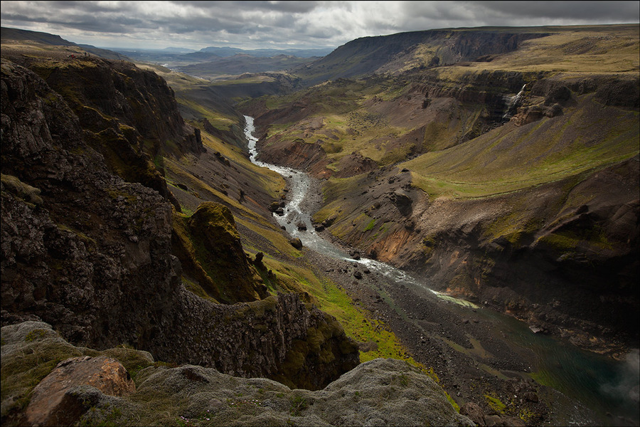 The valley of the Haifoss waterfall | valley, mountains, river, panorama