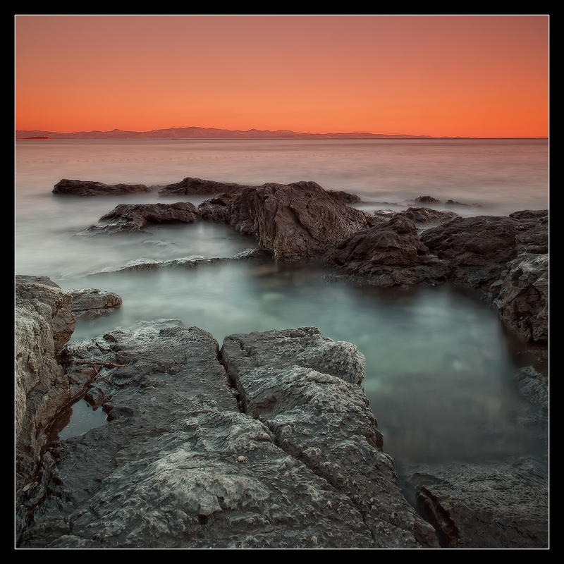 Adriatic at night | sunset, rocks, sea